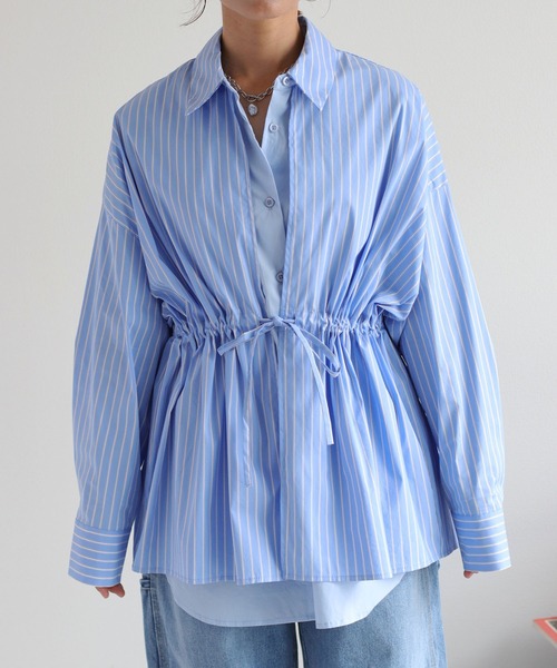 cepo(セポ)の「2枚重ねレイヤードブラウジングシャツブラウス(シャツ/ブラウス・レディース・サックスブルー/チャコール/オフホワイト・M)」の10枚目の写真