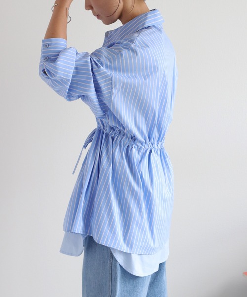 cepo(セポ)の「2枚重ねレイヤードブラウジングシャツブラウス(シャツ/ブラウス・レディース・サックスブルー/チャコール/オフホワイト・M)」の9枚目の写真