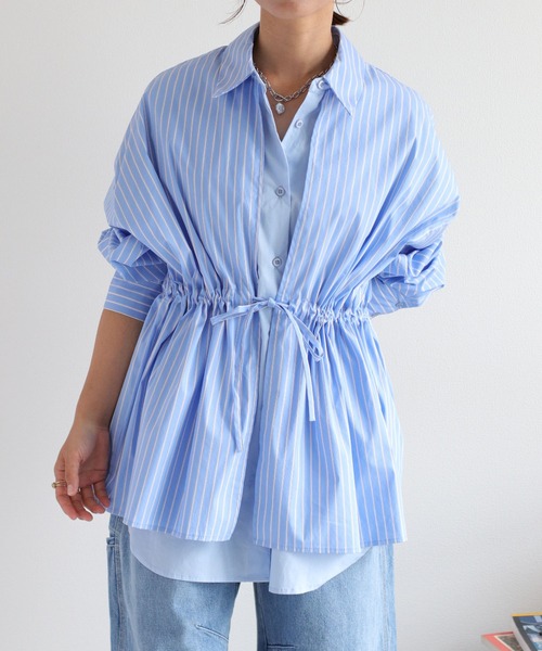 cepo(セポ)の「2枚重ねレイヤードブラウジングシャツブラウス(シャツ/ブラウス・レディース・サックスブルー/チャコール/オフホワイト・M)」の6枚目の写真