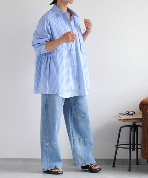 cepo(セポ)の「2枚重ねレイヤードブラウジングシャツブラウス(シャツ/ブラウス・レディース・サックスブルー/チャコール/オフホワイト・M)」の4枚目の写真