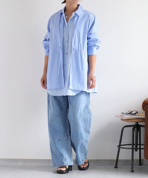 cepo(セポ)の「2枚重ねレイヤードブラウジングシャツブラウス(シャツ/ブラウス・レディース・サックスブルー/チャコール/オフホワイト・M)」の5枚目の写真