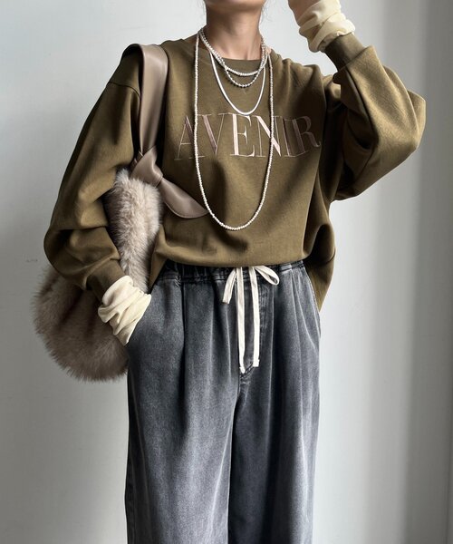 DouDou（ドゥドゥ）の「セットアップラグランロゴ刺繍プルオーバー（Tシャツ/カットソー・レディース・アイボリー/カーキ/ブラック・FREE）」の3枚目の写真