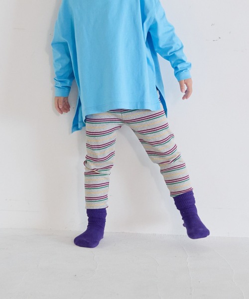 LOWRYS FARM（ローリーズファーム）の「ボーダーリブレギンス　 581346（レギンス/スパッツ・キッズ・レッド系/マルチ/イエロー×グレー/グレー系/ネイビー系/ネイビー/ブルー系/ピンク系/オレンジ系/ブラック×ホワイト・100cm/110cm/120cm/130cm）」の3枚目の写真