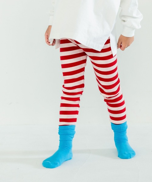 LOWRYS FARM（ローリーズファーム）の「ボーダーリブレギンス　 581346（レギンス/スパッツ・キッズ・レッド系/マルチ/イエロー×グレー/グレー系/ネイビー系/ネイビー/ブルー系/ピンク系/オレンジ系/ブラック×ホワイト・100cm/110cm/120cm/130cm）」の9枚目の写真