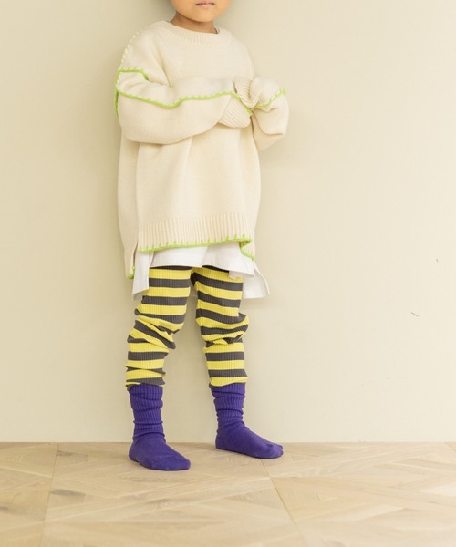 LOWRYS FARM（ローリーズファーム）の「ボーダーリブレギンス　 581346（レギンス/スパッツ・キッズ・レッド系/マルチ/イエロー×グレー/グレー系/ネイビー系/ネイビー/ブルー系/ピンク系/オレンジ系/ブラック×ホワイト・100cm/110cm/120cm/130cm）」の7枚目の写真