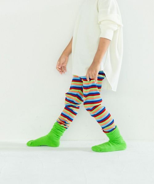 LOWRYS FARM（ローリーズファーム）の「ボーダーリブレギンス　 581346（レギンス/スパッツ・キッズ・レッド系/マルチ/イエロー×グレー/グレー系/ネイビー系/ネイビー/ブルー系/ピンク系/オレンジ系/ブラック×ホワイト・100cm/110cm/120cm/130cm）」の10枚目の写真