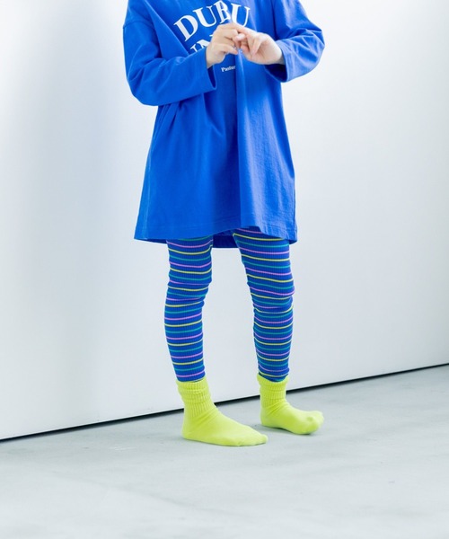 LOWRYS FARM（ローリーズファーム）の「ボーダーリブレギンス　 581346（レギンス/スパッツ・キッズ・レッド系/マルチ/イエロー×グレー/グレー系/ネイビー系/ネイビー/ブルー系/ピンク系/オレンジ系/ブラック×ホワイト・100cm/110cm/120cm/130cm）」の14枚目の写真