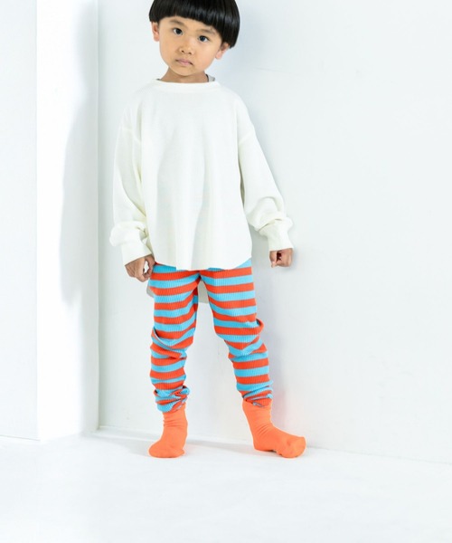 LOWRYS FARM（ローリーズファーム）の「ボーダーリブレギンス　 581346（レギンス/スパッツ・キッズ・レッド系/マルチ/イエロー×グレー/グレー系/ネイビー系/ネイビー/ブルー系/ピンク系/オレンジ系/ブラック×ホワイト・100cm/110cm/120cm/130cm）」の17枚目の写真