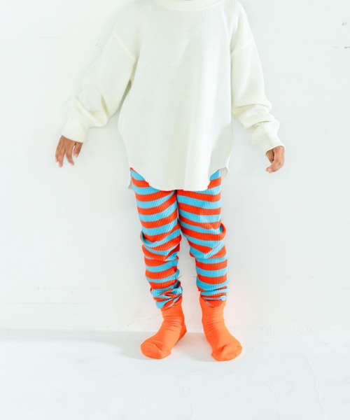 LOWRYS FARM（ローリーズファーム）の「ボーダーリブレギンス　 581346（レギンス/スパッツ・キッズ・レッド系/マルチ/イエロー×グレー/グレー系/ネイビー系/ネイビー/ブルー系/ピンク系/オレンジ系/ブラック×ホワイト・100cm/110cm/120cm/130cm）」の19枚目の写真