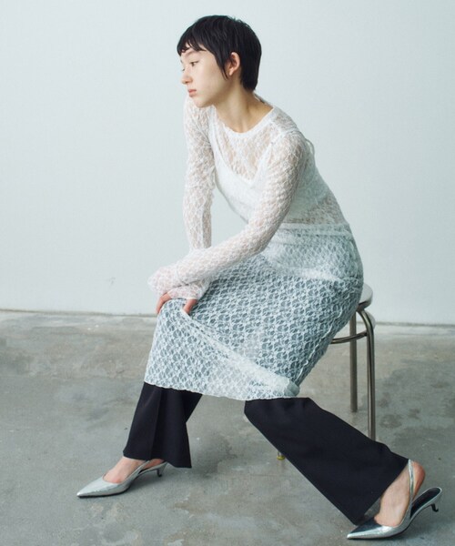 CODE A（コードエー）の「stretch lace cami dress（ワンピース・レディース・パープル/ライトイエロー系/ホワイト・00）」の2枚目の写真