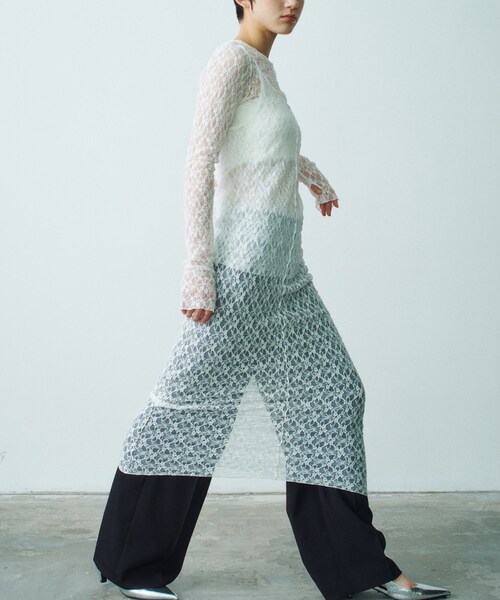 CODE A（コードエー）の「stretch lace cami dress（ワンピース・レディース・パープル/ライトイエロー系/ホワイト・00）」の19枚目の写真