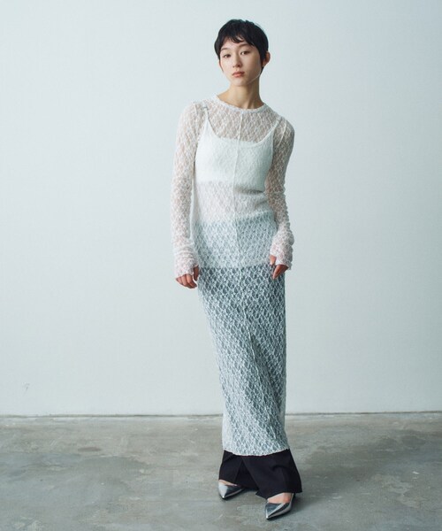 CODE A（コードエー）の「stretch lace cami dress（ワンピース・レディース・パープル/ライトイエロー系/ホワイト・00）」の6枚目の写真