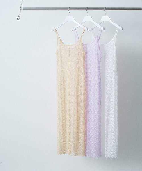 CODE A（コードエー）の「stretch lace cami dress（ワンピース・レディース・パープル/ライトイエロー系/ホワイト・00）」の13枚目の写真