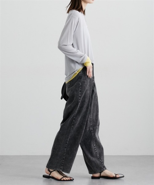 nissen（ニッセン）の「スラブシアー配色トップス（Tシャツ/カットソー・レディース・ブラウン/グレー/ブラック・M/L/LL）」の6枚目の写真