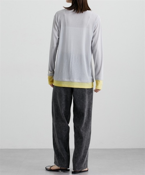 nissen（ニッセン）の「スラブシアー配色トップス（Tシャツ/カットソー・レディース・ブラウン/グレー/ブラック・M/L/LL）」の7枚目の写真