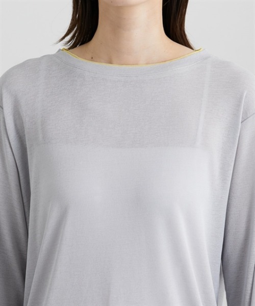 nissen（ニッセン）の「スラブシアー配色トップス（Tシャツ/カットソー・レディース・ブラウン/グレー/ブラック・M/L/LL）」の8枚目の写真