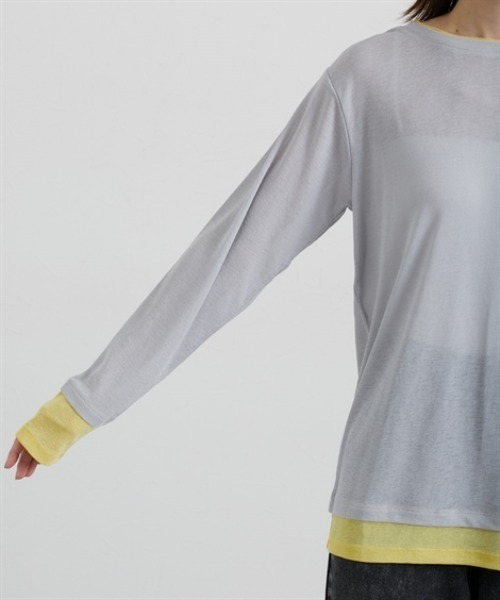 nissen（ニッセン）の「スラブシアー配色トップス（Tシャツ/カットソー・レディース・ブラウン/グレー/ブラック・M/L/LL）」の9枚目の写真