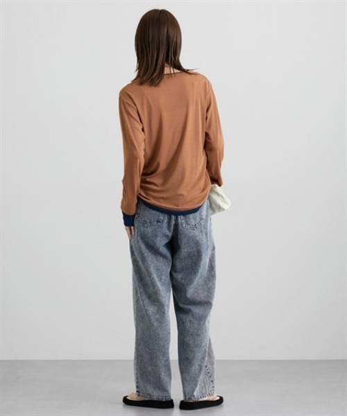 nissen（ニッセン）の「スラブシアー配色トップス（Tシャツ/カットソー・レディース・ブラウン/グレー/ブラック・M/L/LL）」の15枚目の写真