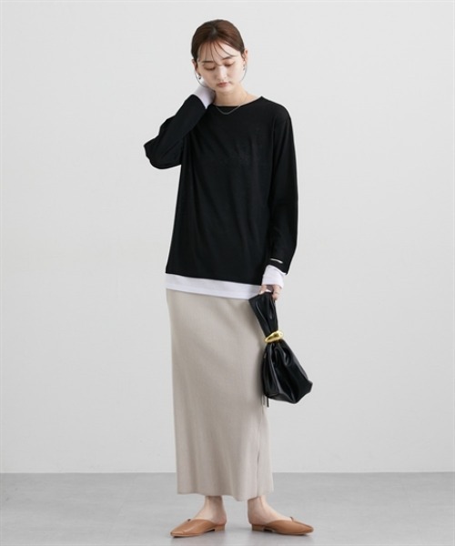 nissen（ニッセン）の「スラブシアー配色トップス（Tシャツ/カットソー・レディース・ブラウン/グレー/ブラック・M/L/LL）」の10枚目の写真