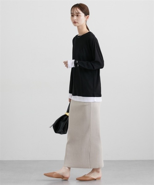 nissen（ニッセン）の「スラブシアー配色トップス（Tシャツ/カットソー・レディース・ブラウン/グレー/ブラック・M/L/LL）」の11枚目の写真