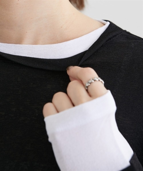 nissen（ニッセン）の「スラブシアー配色トップス（Tシャツ/カットソー・レディース・ブラウン/グレー/ブラック・M/L/LL）」の12枚目の写真