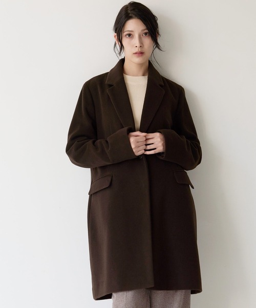チェスターコート ウール混 ダークブラウン（チェスターコート
