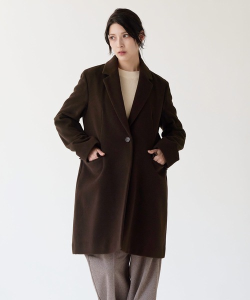 チェスターコート ウール混 ダークブラウン（チェスターコート