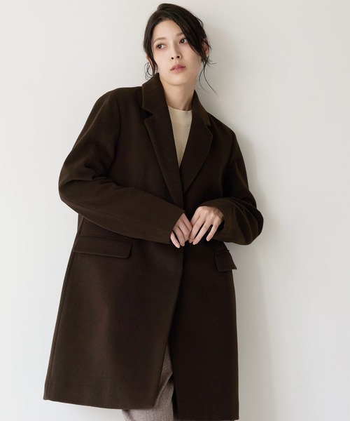 チェスターコート ウール混 ダークブラウン（チェスターコート