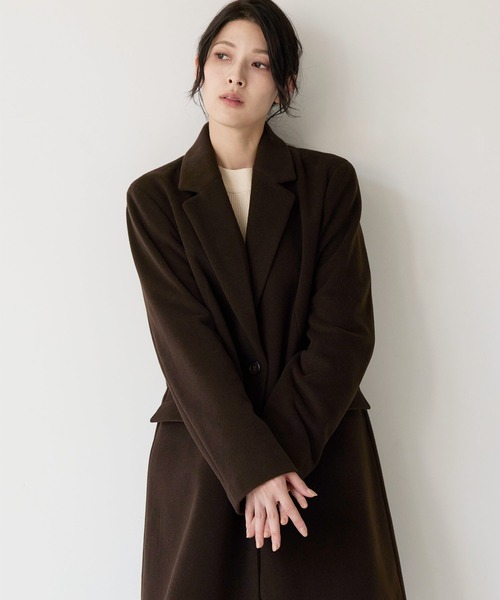 チェスターコート ウール混 ダークブラウン（チェスターコート