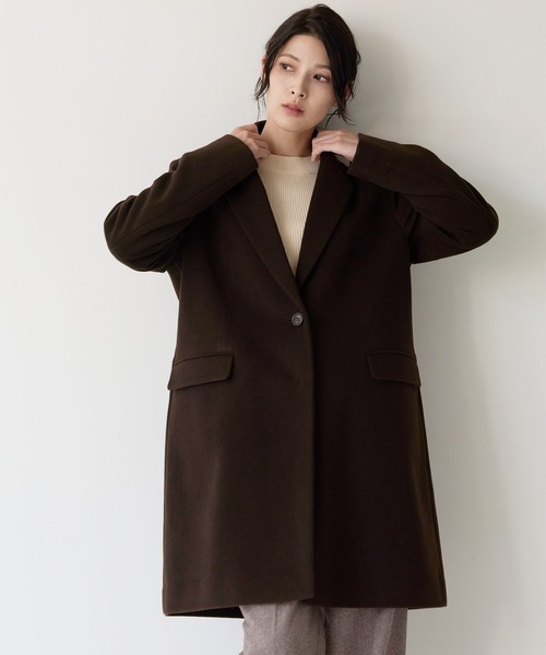 チェスターコート ウール混 ダークブラウン（チェスターコート