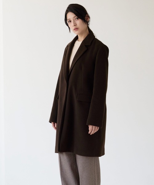 LA5067 エスカーダ シルク デザイン チェスターコート ブラウン 34 ジュノア JUNOAH フレアシルエットロングチェスターコート （ダーク