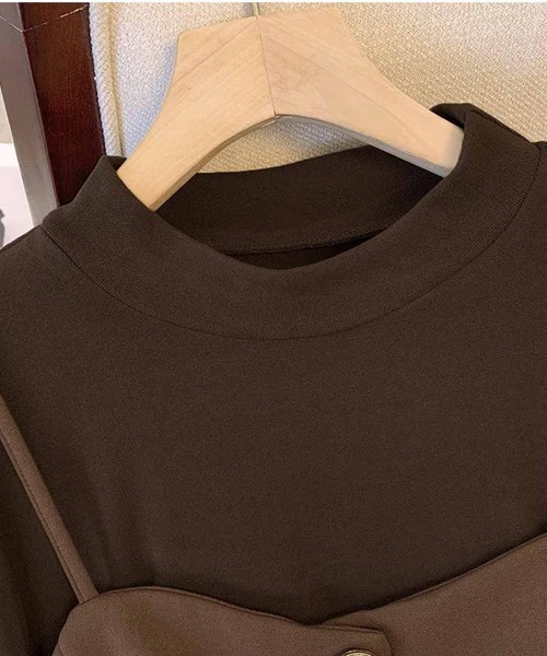shoppinggo(ショッピングゴー)の「ロングフレアワンピース 裏起毛 レイヤード風 長袖 ラウンドネック レディース(ワンピース・レディース・ブラウン/ブラック・M)」の12枚目の写真