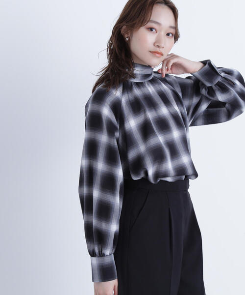 NATURAL BEAUTY BASIC（ナチュラルビューティーベーシック）の「◇チェックボウタイブラウス（シャツ/ブラウス・レディース・ブルー系その他6/ブラック系その他・FREE）」の5枚目の写真