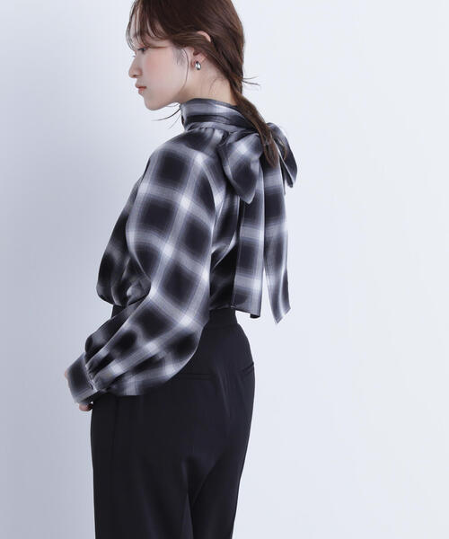 NATURAL BEAUTY BASIC（ナチュラルビューティーベーシック）の「◇チェックボウタイブラウス（シャツ/ブラウス・レディース・ブルー系その他6/ブラック系その他・FREE）」の7枚目の写真