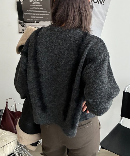 SHAGGIE（シャギー）の「ウール混チュールフリルクルーネックニットカーディガン（カーディガン/ボレロ・レディース・ブラウン/チャコールグレー・FREE）」の15枚目の写真