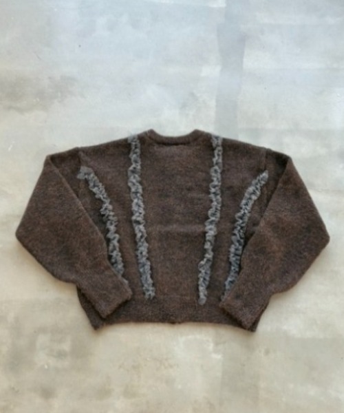 SHAGGIE（シャギー）の「ウール混チュールフリルクルーネックニットカーディガン（カーディガン/ボレロ・レディース・ブラウン/チャコールグレー・FREE）」の12枚目の写真