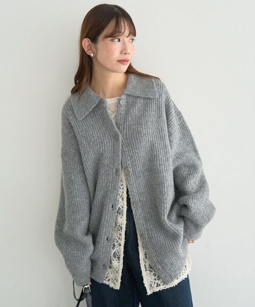 earth music&ecology（アースミュージックアンドエコロジー）の「襟付きニットアウター（その他アウター・レディース・ライトベージュ/ライトブルー/杢グレー・FREE）」の5枚目の写真