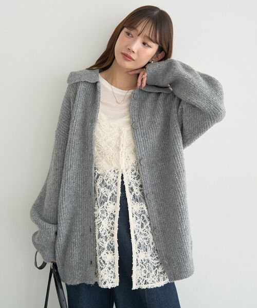 earth music&ecology（アースミュージックアンドエコロジー）の「襟付きニットアウター（その他アウター・レディース・ライトベージュ/ライトブルー/杢グレー・FREE）」の7枚目の写真