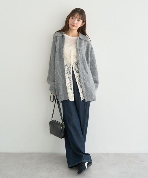 earth music&ecology（アースミュージックアンドエコロジー）の「襟付きニットアウター（その他アウター・レディース・ライトベージュ/ライトブルー/杢グレー・FREE）」の8枚目の写真