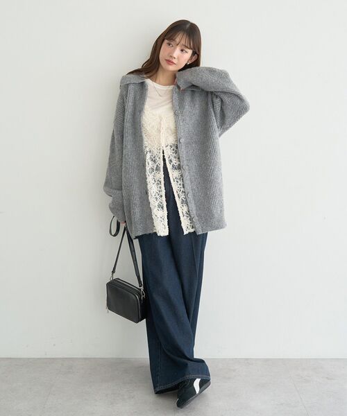 earth music&ecology（アースミュージックアンドエコロジー）の「襟付きニットアウター（その他アウター・レディース・ライトベージュ/ライトブルー/杢グレー・FREE）」の9枚目の写真