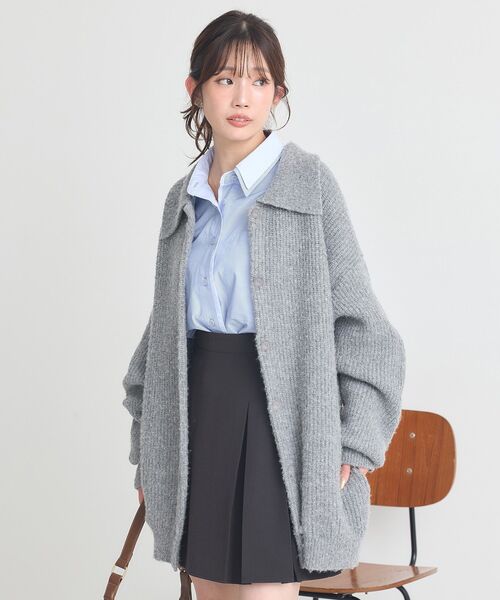 earth music&ecology（アースミュージックアンドエコロジー）の「襟付きニットアウター（その他アウター・レディース・ライトベージュ/ライトブルー/杢グレー・FREE）」の11枚目の写真