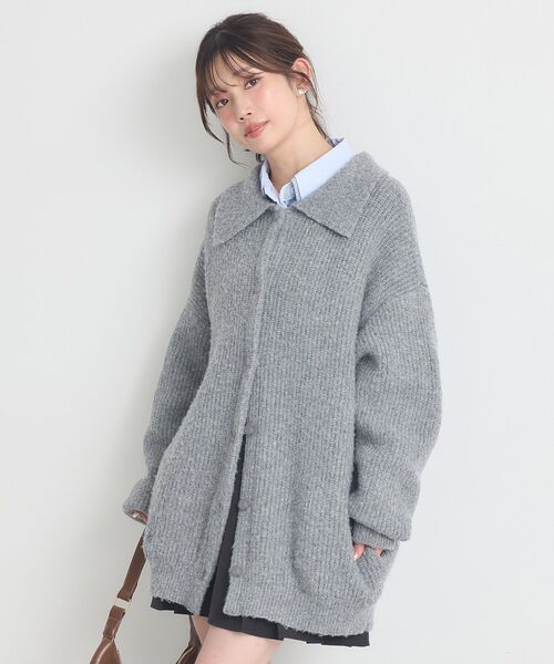 earth music&ecology（アースミュージックアンドエコロジー）の「襟付きニットアウター（その他アウター・レディース・ライトベージュ/ライトブルー/杢グレー・FREE）」の12枚目の写真