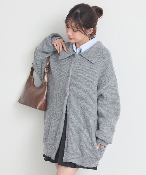 earth music&ecology（アースミュージックアンドエコロジー）の「襟付きニットアウター（その他アウター・レディース・ライトベージュ/ライトブルー/杢グレー・FREE）」の13枚目の写真