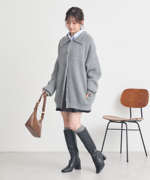 earth music&ecology（アースミュージックアンドエコロジー）の「襟付きニットアウター（その他アウター・レディース・ライトベージュ/ライトブルー/杢グレー・FREE）」の14枚目の写真