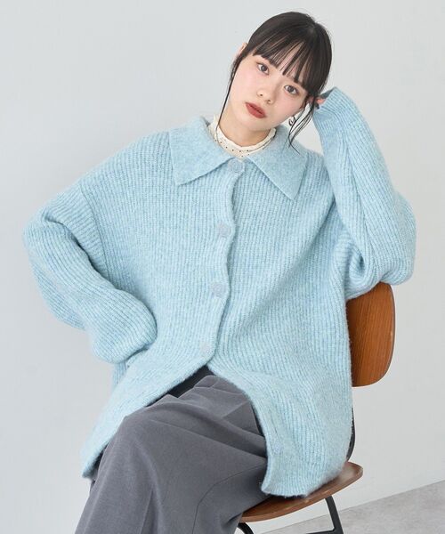 earth music&ecology（アースミュージックアンドエコロジー）の「襟付きニットアウター（その他アウター・レディース・ライトベージュ/ライトブルー/杢グレー・FREE）」の19枚目の写真