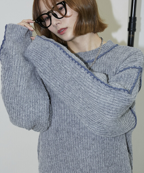 PUBLUX(パブリュクス)の「PUBLUX/パブリュクス ローピングニット 限定展開(ニット/セーター・レディース・オレンジ/グレー/ブルー・フリ-)」の1枚目の写真