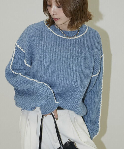 PUBLUX(パブリュクス)の「PUBLUX/パブリュクス ローピングニット 限定展開(ニット/セーター・レディース・オレンジ/グレー/ブルー・フリ-)」の22枚目の写真