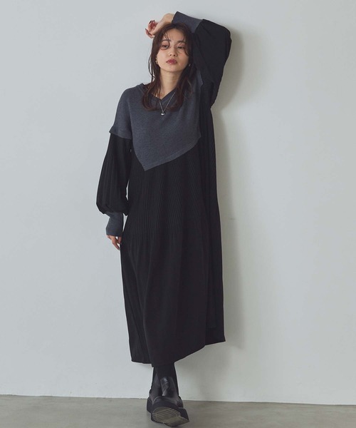 Gready Brilliant(グレディブリリアン)の「Vネックニット×プリーツワンピース(ワンピース・レディース・ブラック系その他/ブラウン系その他・38)」の18枚目の写真