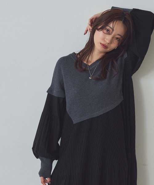 Gready Brilliant(グレディブリリアン)の「Vネックニット×プリーツワンピース(ワンピース・レディース・ブラック系その他/ブラウン系その他・38)」の19枚目の写真