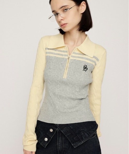 限定カラーあり】CABLE COLLAR KNIT TOPS ケーブル カラー ニット
